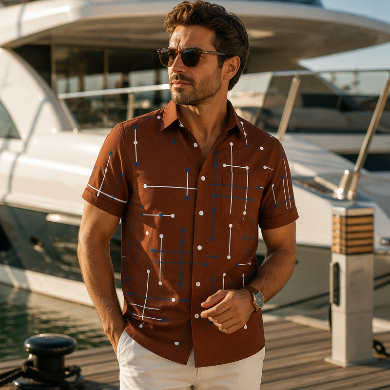📢📢50% OFF !! ⏰ Men’s Geometric Print Relaxed-Fit Button-Down Shirt