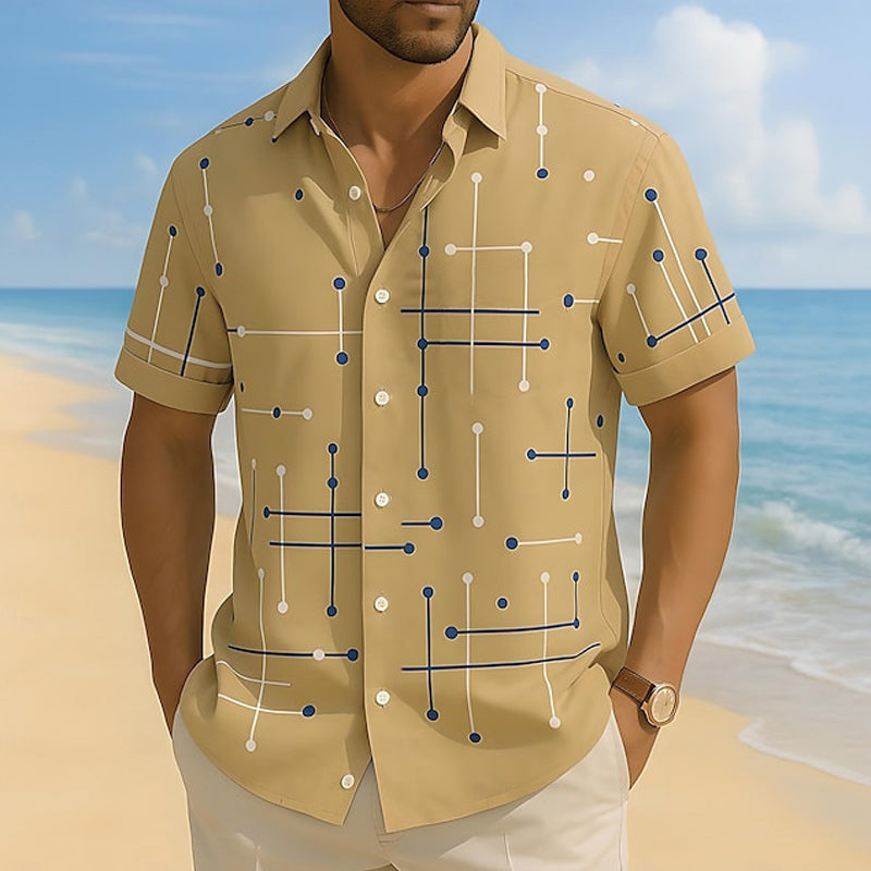 📢📢50% OFF !! ⏰ Men’s Geometric Print Relaxed-Fit Button-Down Shirt