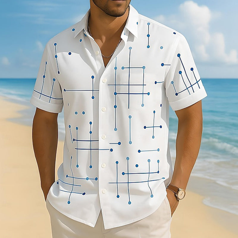 📢📢50% OFF !! ⏰ Men’s Geometric Print Relaxed-Fit Button-Down Shirt