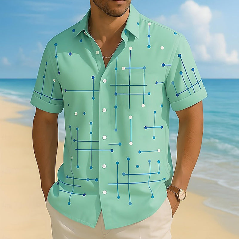 📢📢50% OFF !! ⏰ Men’s Geometric Print Relaxed-Fit Button-Down Shirt