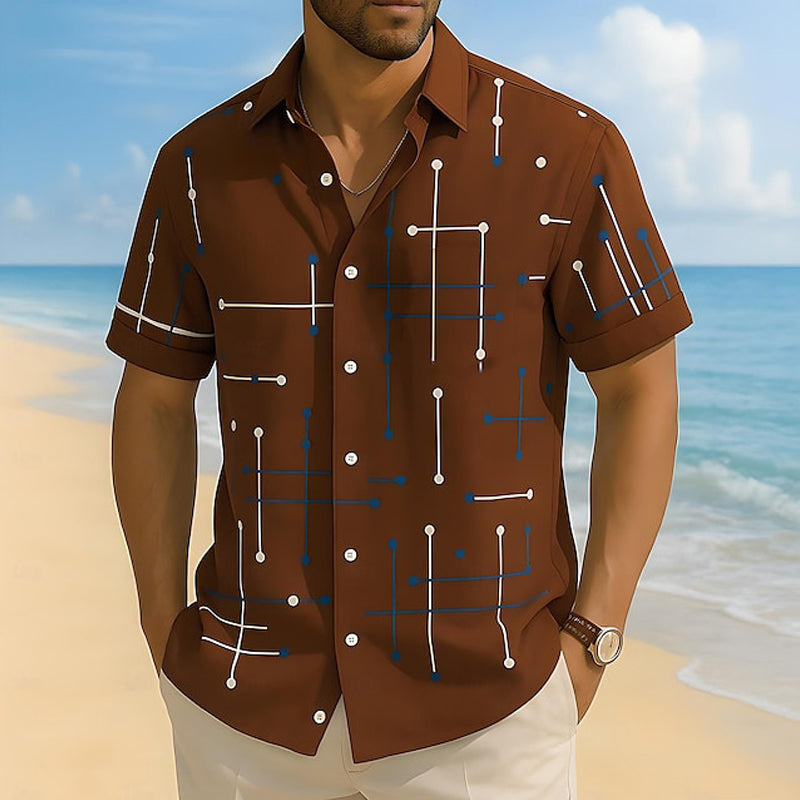 📢📢50% OFF !! ⏰ Men’s Geometric Print Relaxed-Fit Button-Down Shirt
