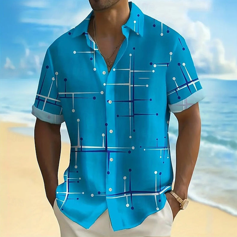 📢📢50% OFF !! ⏰ Men’s Geometric Print Relaxed-Fit Button-Down Shirt