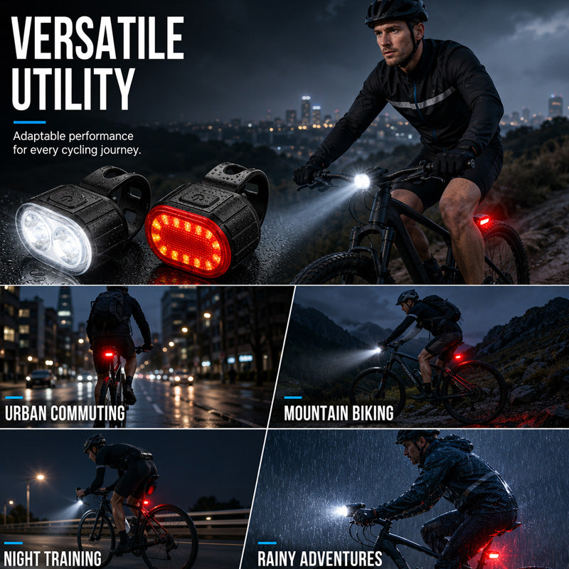 🏆 Last Day Special Price £9.99 ! 🔦USB Rechargeable Bike Light Set 🚲 Light Up the Road, Ride Home Safe – No Batteries, No Fuss ✨