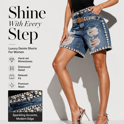 Women's Rhinestone Ripped Denim Shorts