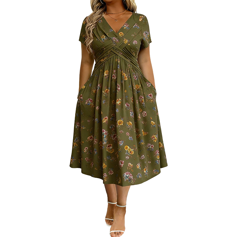 ⏳LAST DAY SALE ONLY￡17.99!!🌿Women's V-Neck Floral Print Dress with Twist Waist