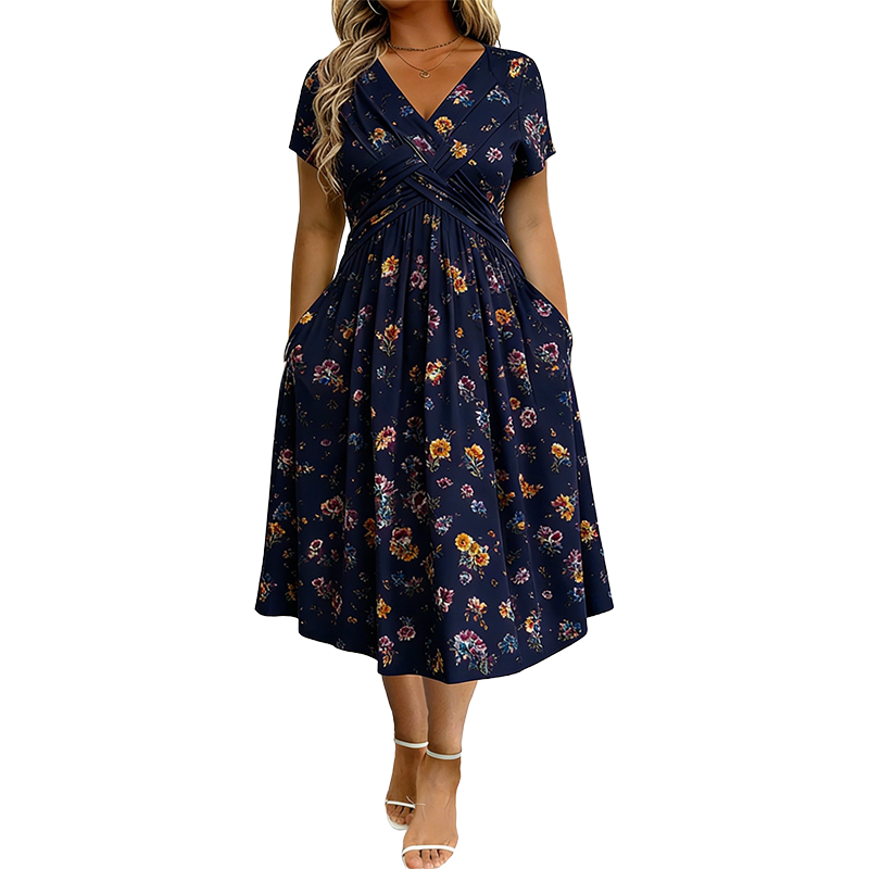 ⏳LAST DAY SALE ONLY￡17.99!!🌿Women's V-Neck Floral Print Dress with Twist Waist