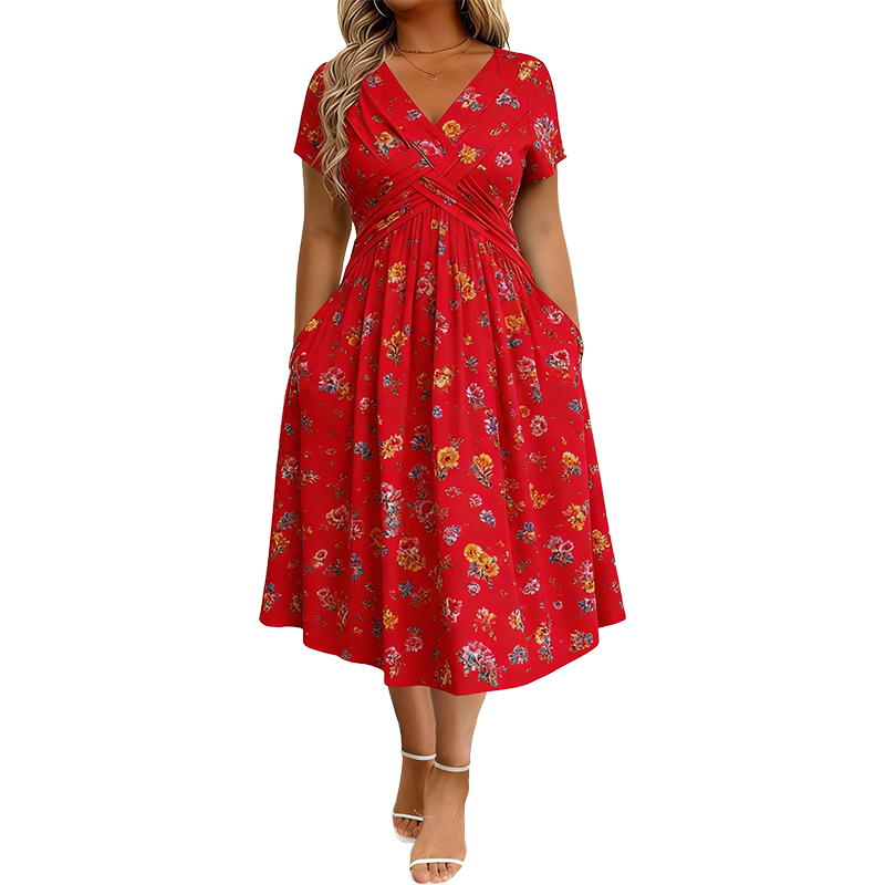 🌸LAST DAY SPECIAL PRICE!!🌸Women's V-Neck Floral Print Dress with Twist Waist