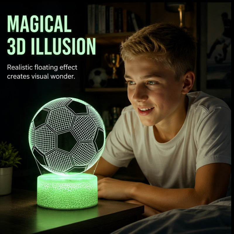⚽ 50% OFF! Glow Soccer Night Light | 3D Holographic Illusion | Dynamic RGB Color Changing | Eye-Friendly LED | Touch & Remote Control 🌈✨