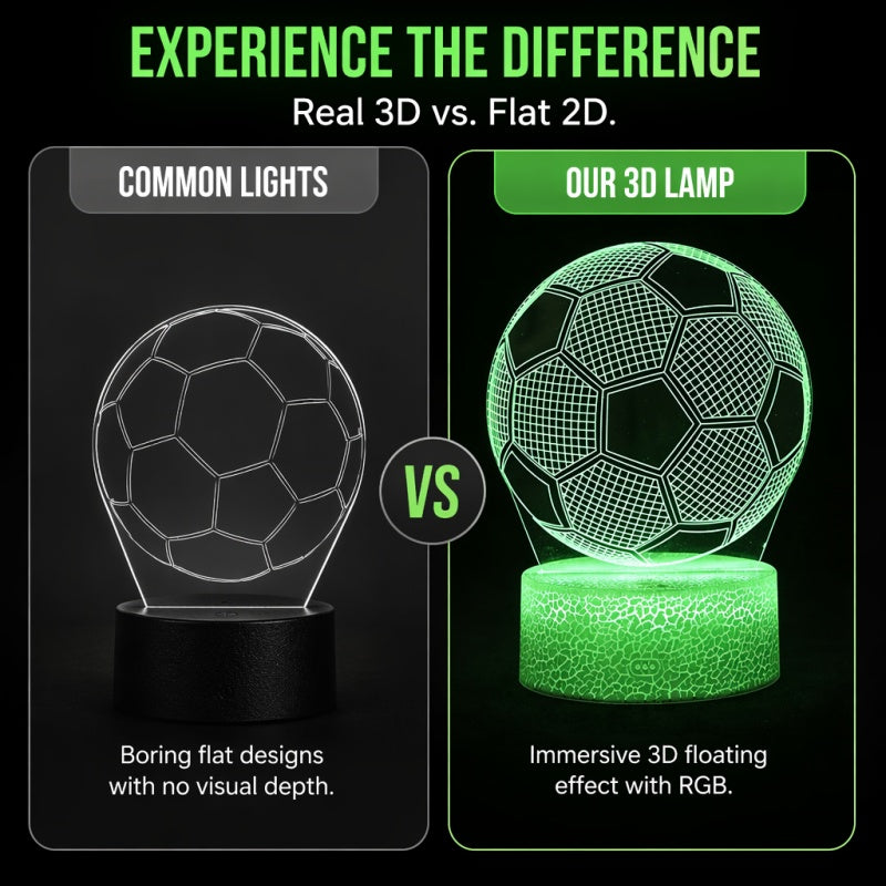 ⚽ 50% OFF! Glow Soccer Night Light | 3D Holographic Illusion | Dynamic RGB Color Changing | Eye-Friendly LED | Touch & Remote Control 🌈✨