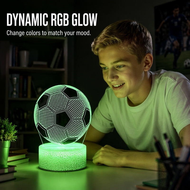 ⚽ 50% OFF! Glow Soccer Night Light | 3D Holographic Illusion | Dynamic RGB Color Changing | Eye-Friendly LED | Touch & Remote Control 🌈✨