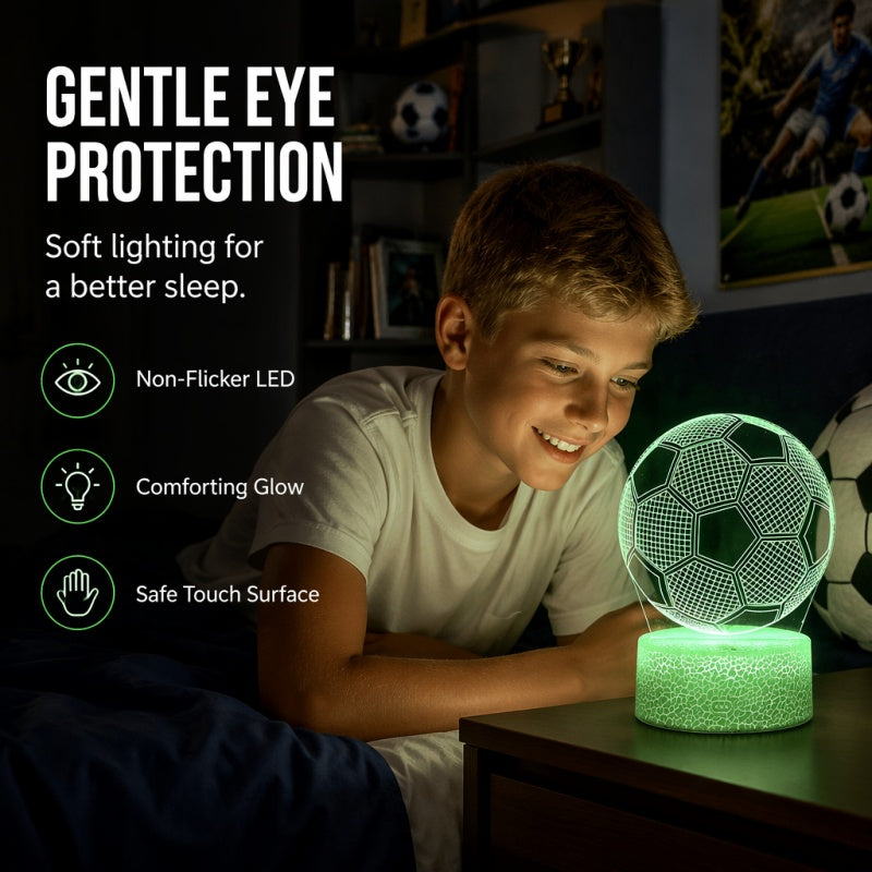 ⚽ 50% OFF! Glow Soccer Night Light | 3D Holographic Illusion | Dynamic RGB Color Changing | Eye-Friendly LED | Touch & Remote Control 🌈✨