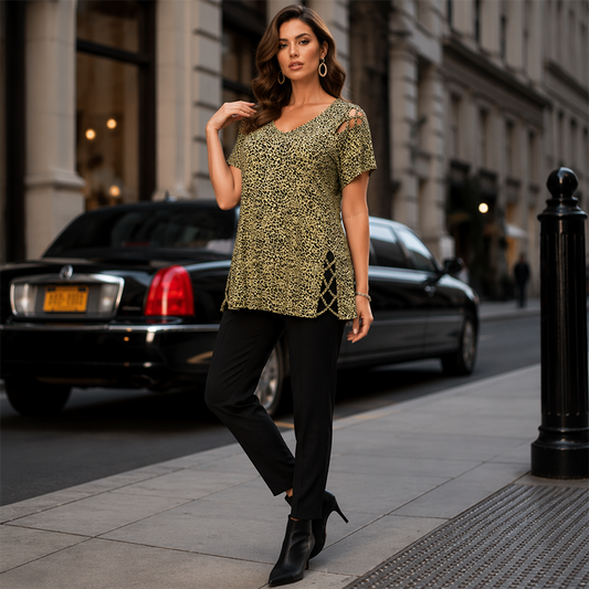 Women's Leopard Print Loose V-Neck T-Shirt