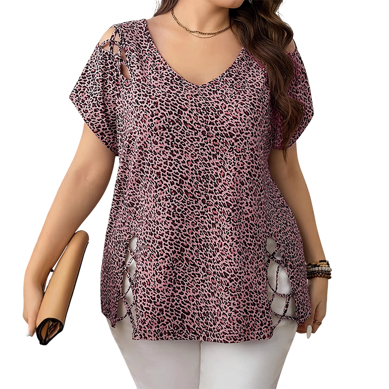 Women's Leopard Print Loose V-Neck T-Shirt