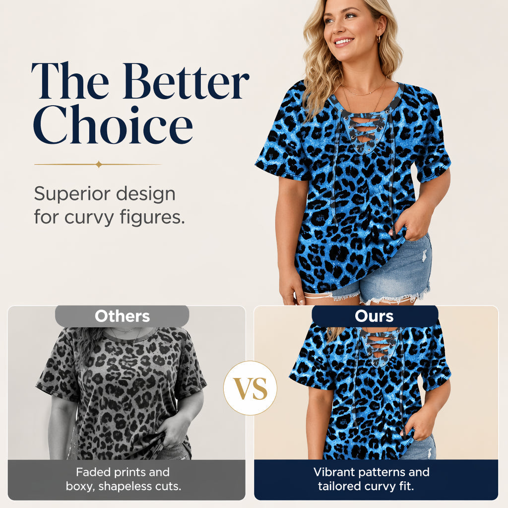 🎁New Arrivals 50% OFF💥Women's Short Sleeve Leopard Lace-Up Loose Top