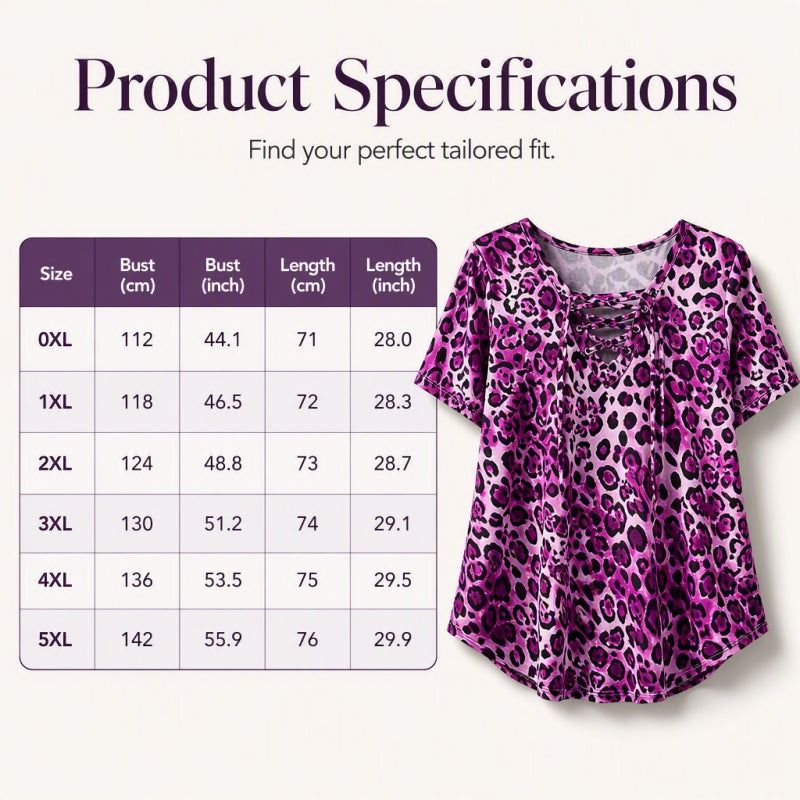 🎁New Arrivals 50% OFF💥Women's Short Sleeve Leopard Lace-Up Loose Top