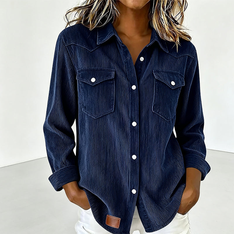 Flap-Pocket Button-Front Top – Soft Ribbed Knit & Timeless Design for Everyday Comfort