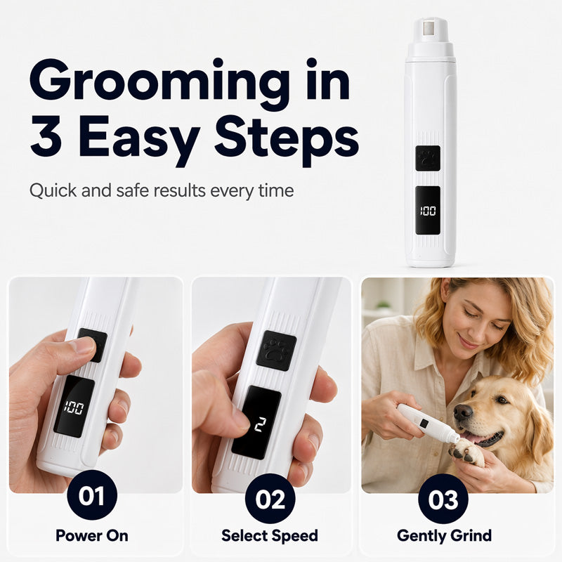 Electric Pet Nail Grinder with LED Power Display🐶NERVOUS ABOUT NAIL TRIMMING?🐶 Electric Grinder – LED Power Display, Whisper-Quiet, 3 Easy Steps – Stress-Free Grooming! 🛡️