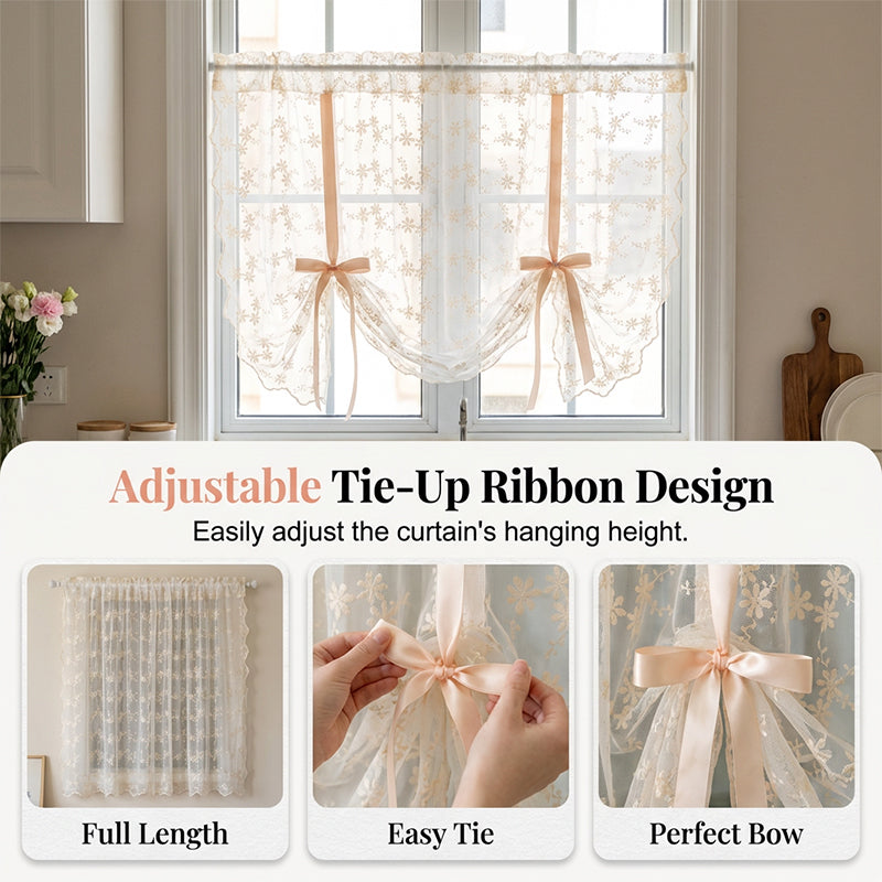 📢📢50% OFF !! ⏰Embroidered Floral Tie-Up Sheer Curtain