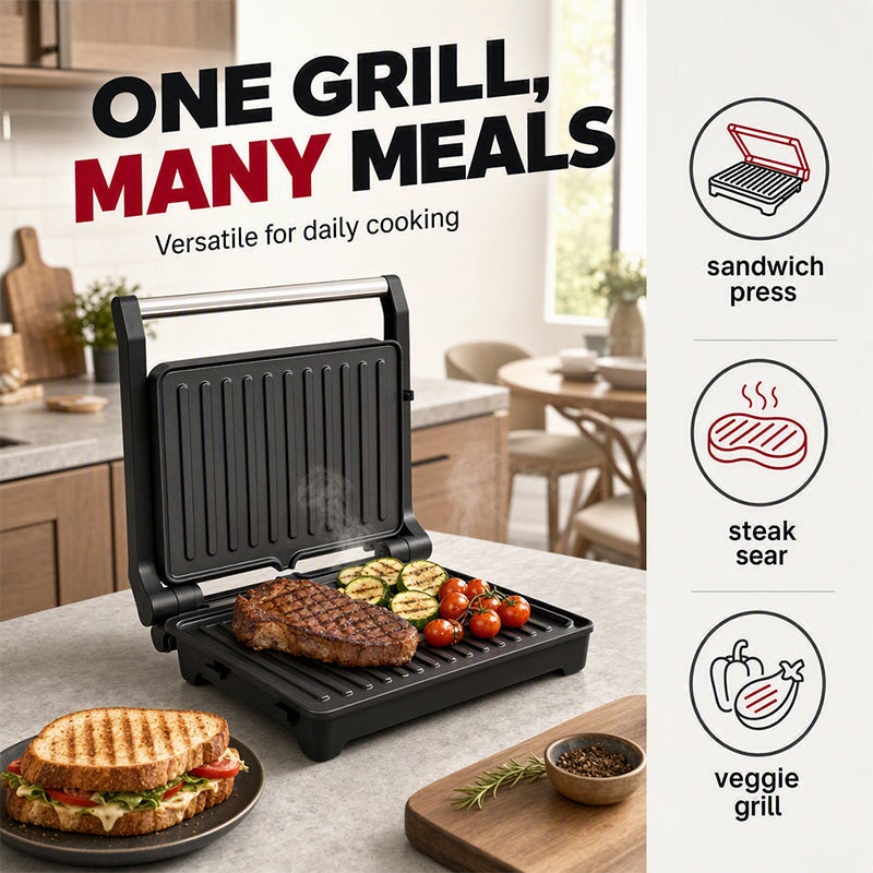Electric Sandwich Press and Panini Maker with 180-Degree Flat Grill