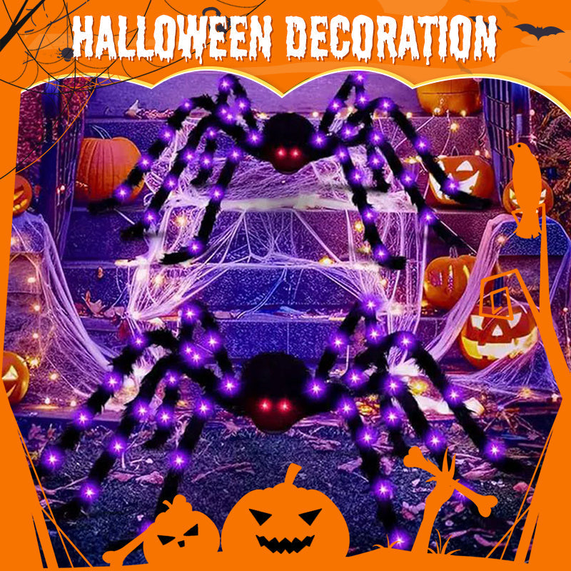 🎃Giant Halloween Spider Web Lights & Hairy Spider Decor – Choose 5m LED Web, 150cm Spider or Complete Set