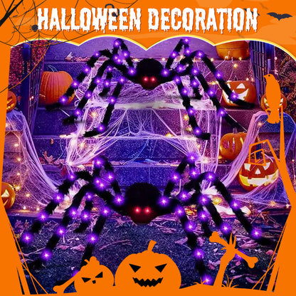 🎃Giant Halloween Spider Web Lights & Hairy Spider Decor – Choose 5m LED Web, 150cm Spider or Complete Set
