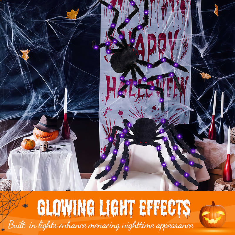 🎃Giant Halloween Spider Web Lights & Hairy Spider Decor – Choose 5m LED Web, 150cm Spider or Complete Set