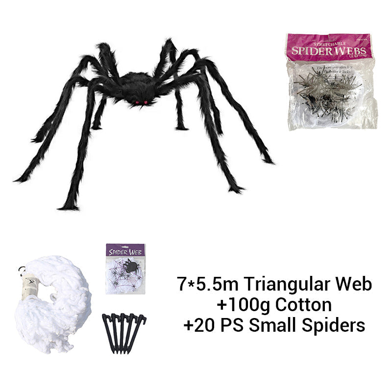 🎃Giant Halloween Spider Web Lights & Hairy Spider Decor – Choose 5m LED Web, 150cm Spider or Complete Set