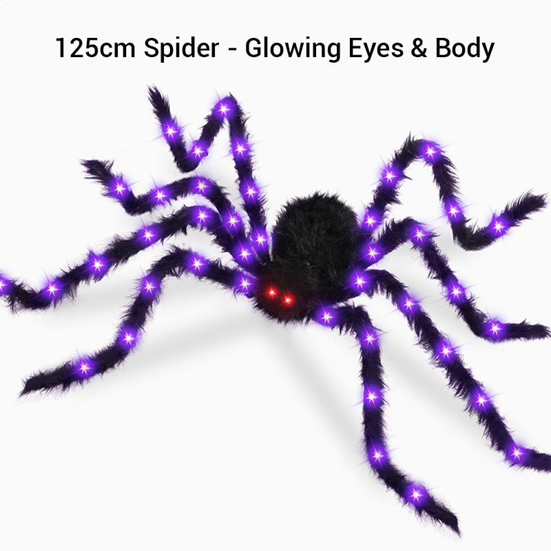 🎃Giant Halloween Spider Web Lights & Hairy Spider Decor – Choose 5m LED Web, 150cm Spider or Complete Set