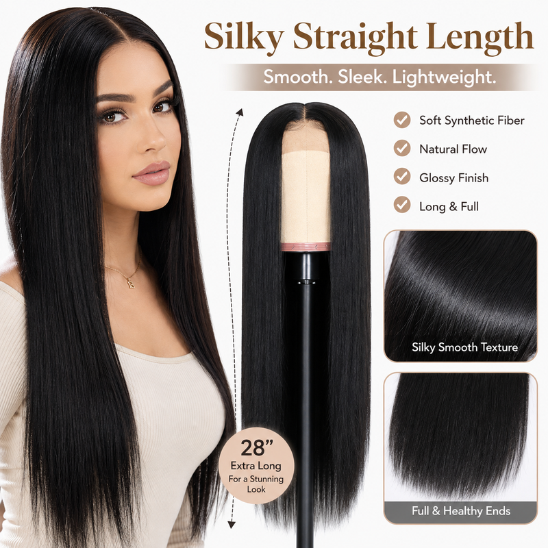Pre-Plucked Straight Lace Wig – Natural Hairline & Heat-Resistant Design, No More Fake Look