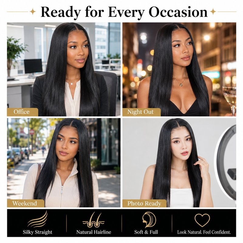 Pre-Plucked Straight Lace Wig – Natural Hairline & Heat-Resistant Design, No More Fake Look