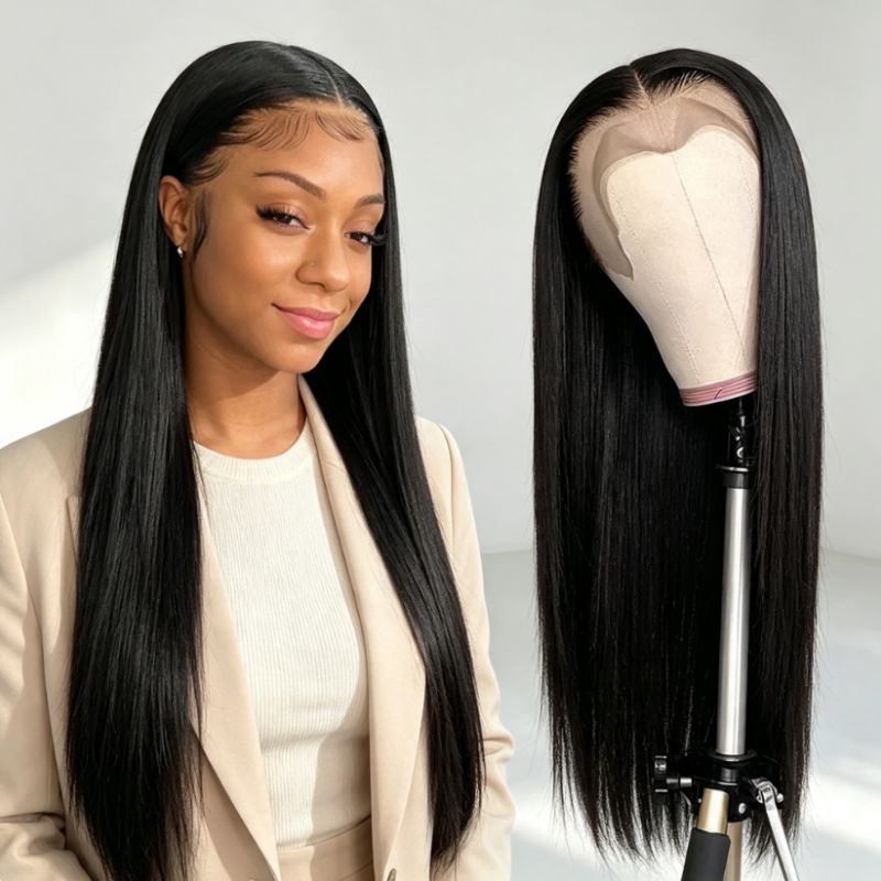 Pre-Plucked Straight Lace Wig – Natural Hairline & Heat-Resistant Design, No More Fake Look