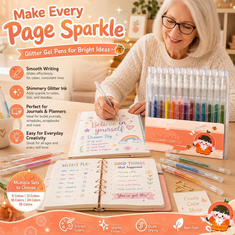 Retractable Glitter Gel Pen Set for Journaling & Drawing