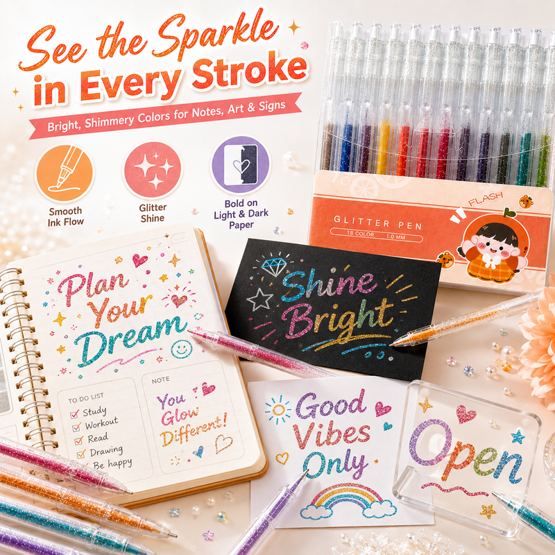 Retractable Glitter Gel Pen Set for Journaling & Drawing