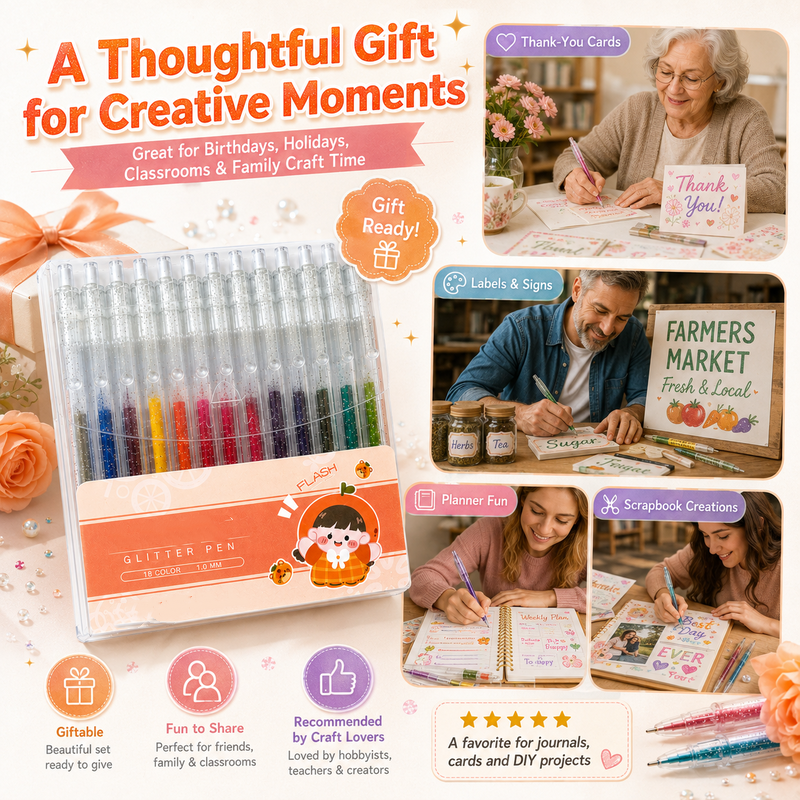 Retractable Glitter Gel Pen Set for Journaling & Drawing