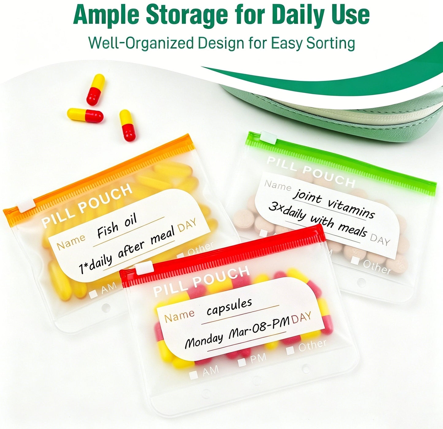 🥳2026 HOT SALE💞UP TO 50% OFF!!💊 A8 Waterproof 14 Color-Coded Pill Pouches Organizer – Portable Binder-Style Weekly Travel Medicine Storage Case for Pills, Vitamins & Supplements