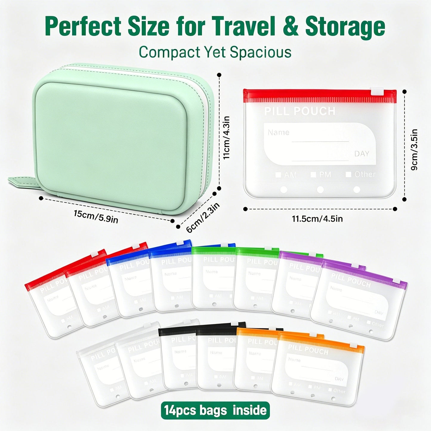 🥳2026 HOT SALE💞UP TO 50% OFF!!💊 A8 Waterproof 14 Color-Coded Pill Pouches Organizer – Portable Binder-Style Weekly Travel Medicine Storage Case for Pills, Vitamins & Supplements