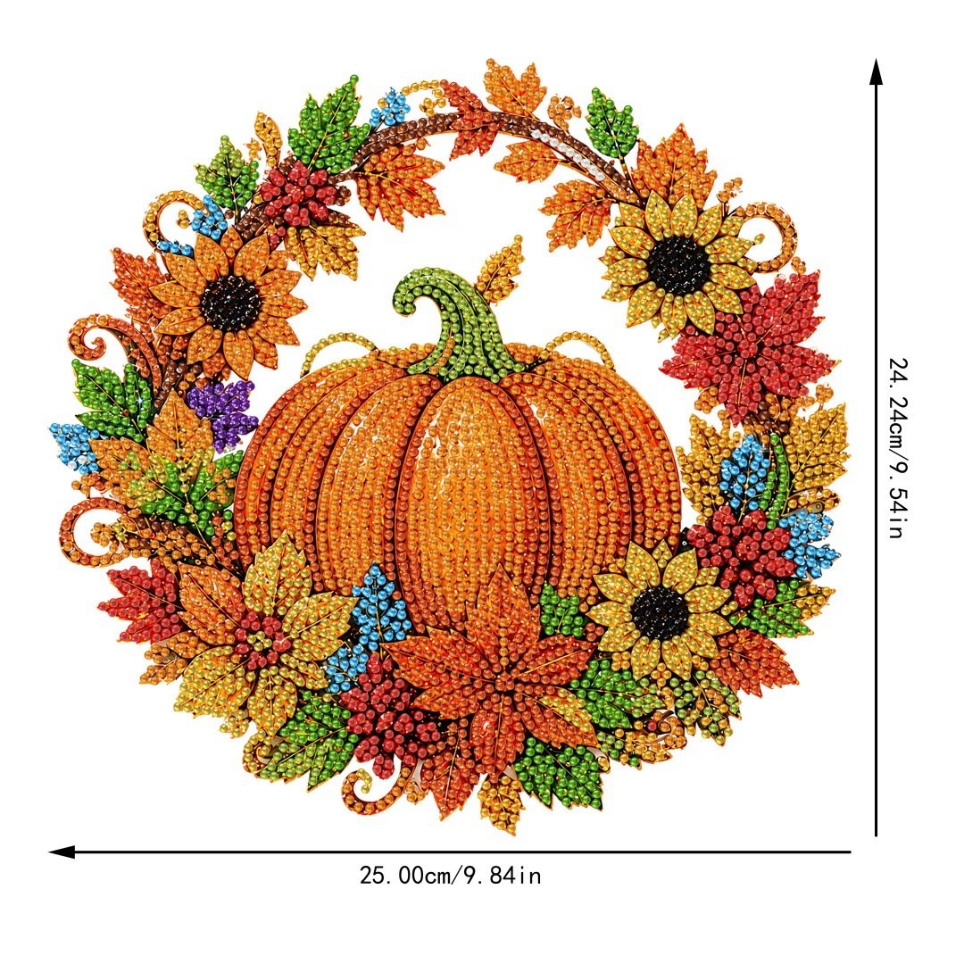 🍂 Autumnal pumpkin wreath with a diamond pattern to hang up – Complete DIY kit