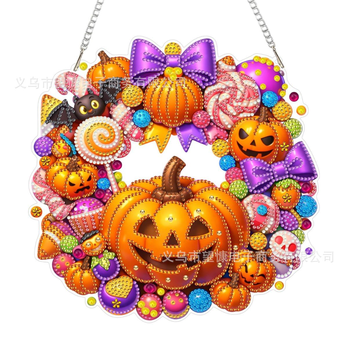 🍂 Autumnal pumpkin wreath with a diamond pattern to hang up – Complete DIY kit