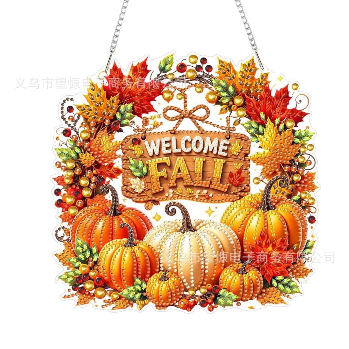 🍂 Autumnal pumpkin wreath with a diamond pattern to hang up – Complete DIY kit