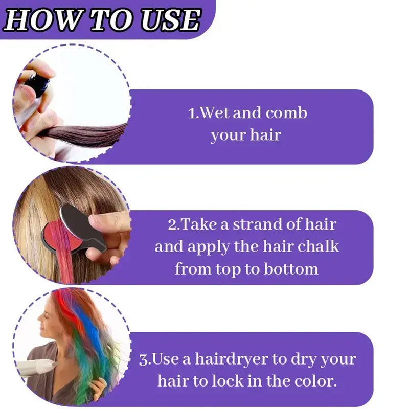💜Early Christmas Sale-50% OFF💜Temporary Hair Chalk – 12 Wash-Out Colours 🌈 | No Bleach, No Stain | UK-Family Approved ✅