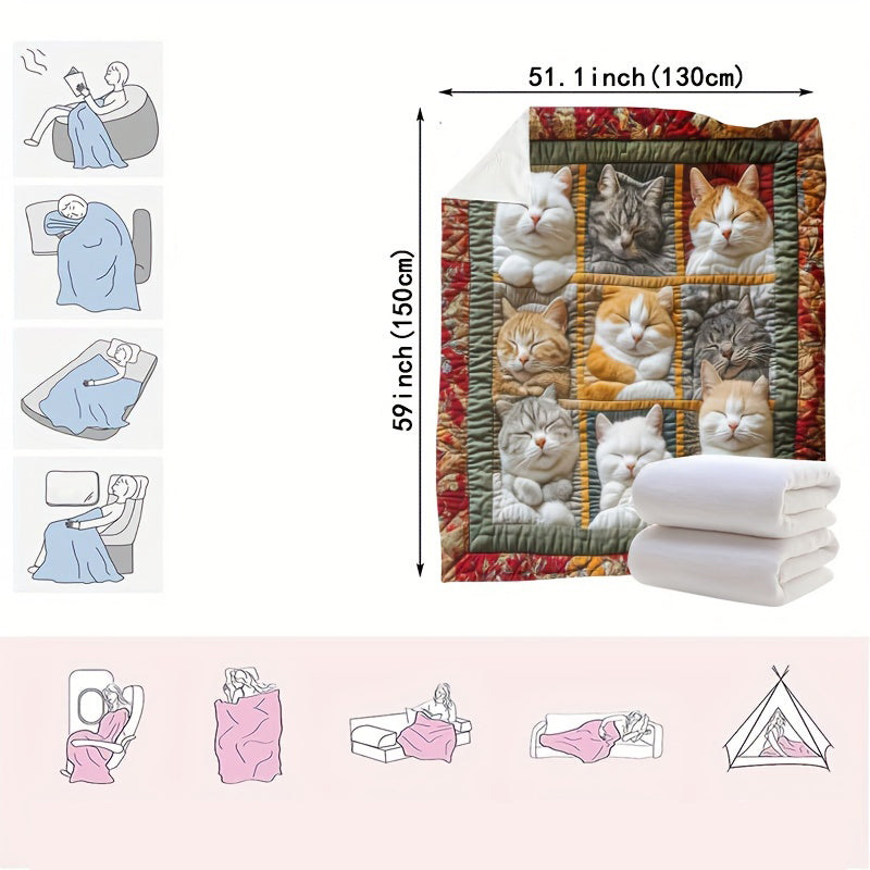 🐱💤 Cozy 9‑Panel Sleeping Cats Blanket – Ultra‑Soft Flannel, Reversible Design, Perfect for Sofa, Bed & Travel 🌙✨