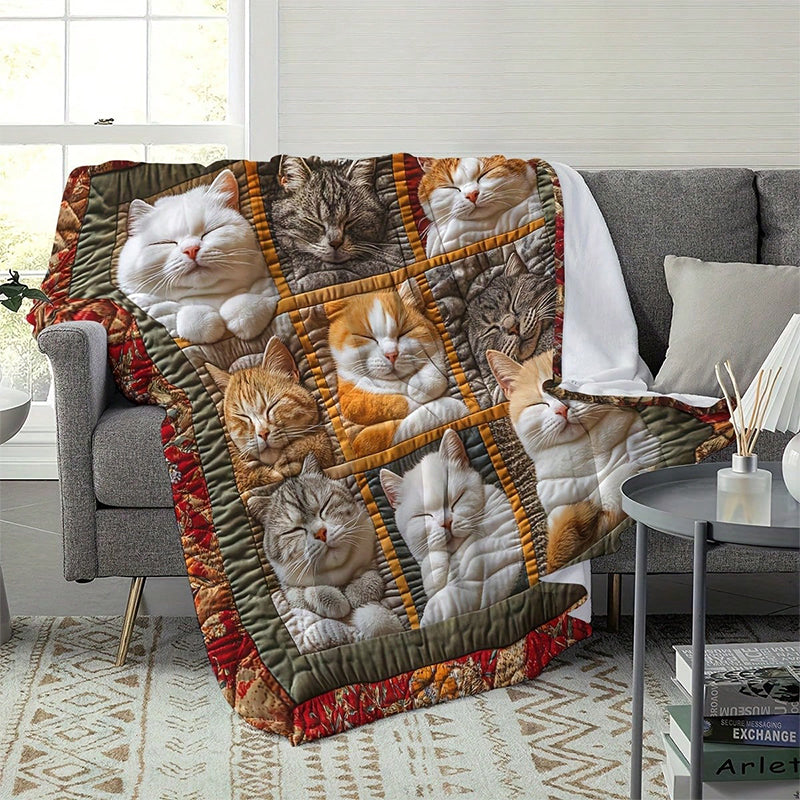 🐱💤 Cozy 9‑Panel Sleeping Cats Blanket – Ultra‑Soft Flannel, Reversible Design, Perfect for Sofa, Bed & Travel 🌙✨