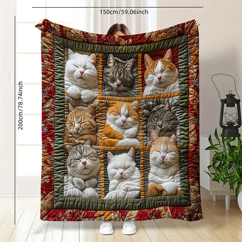 🐱💤 Cozy 9‑Panel Sleeping Cats Blanket – Ultra‑Soft Flannel, Reversible Design, Perfect for Sofa, Bed & Travel 🌙✨