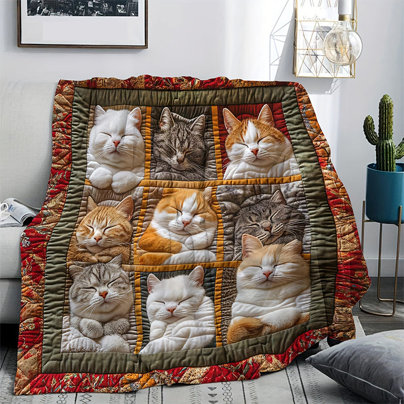 🐱💤 Cozy 9‑Panel Sleeping Cats Blanket – Ultra‑Soft Flannel, Reversible Design, Perfect for Sofa, Bed & Travel 🌙✨