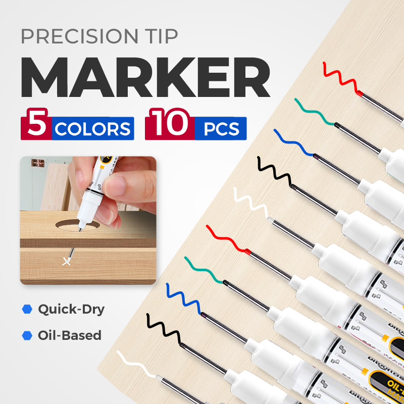 🖊️50% OFF NOW! Precision Tip Quick‑Dry Oil‑Based Marker Pen, 10 Pcs 5 Colors Long Nib Markers, Waterproof Oil Markers for Wood, Metal, Plastic, Industrial Marking & DIY Craft