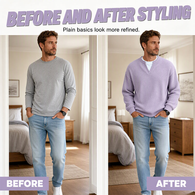 Timeless Comfort | Men's Textured Waffle Layered-Look Long-Sleeve Tee