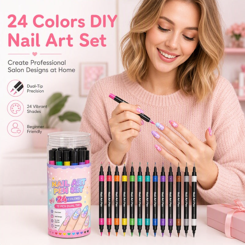 💕LAST DAY-50% OFF🌈24 Colors Dual Ended Nail Art Pens Set
