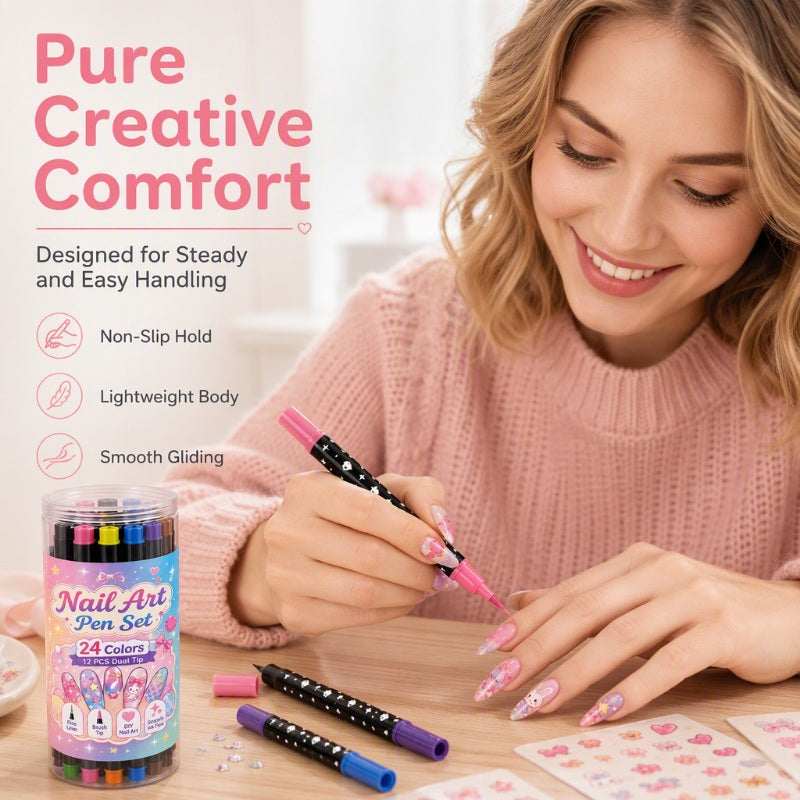 💕LAST DAY-50% OFF🌈24 Colors Dual Ended Nail Art Pens Set
