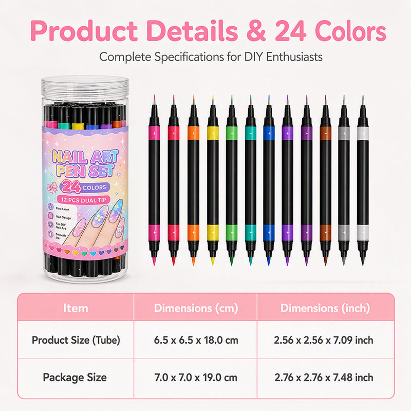 💕LAST DAY-50% OFF🌈24 Colors Dual Ended Nail Art Pens Set