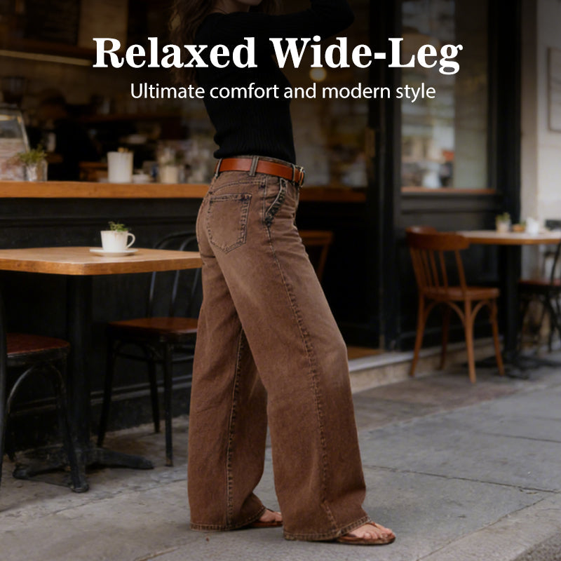 High-Waist Wide-Leg Jeans with Button Detail